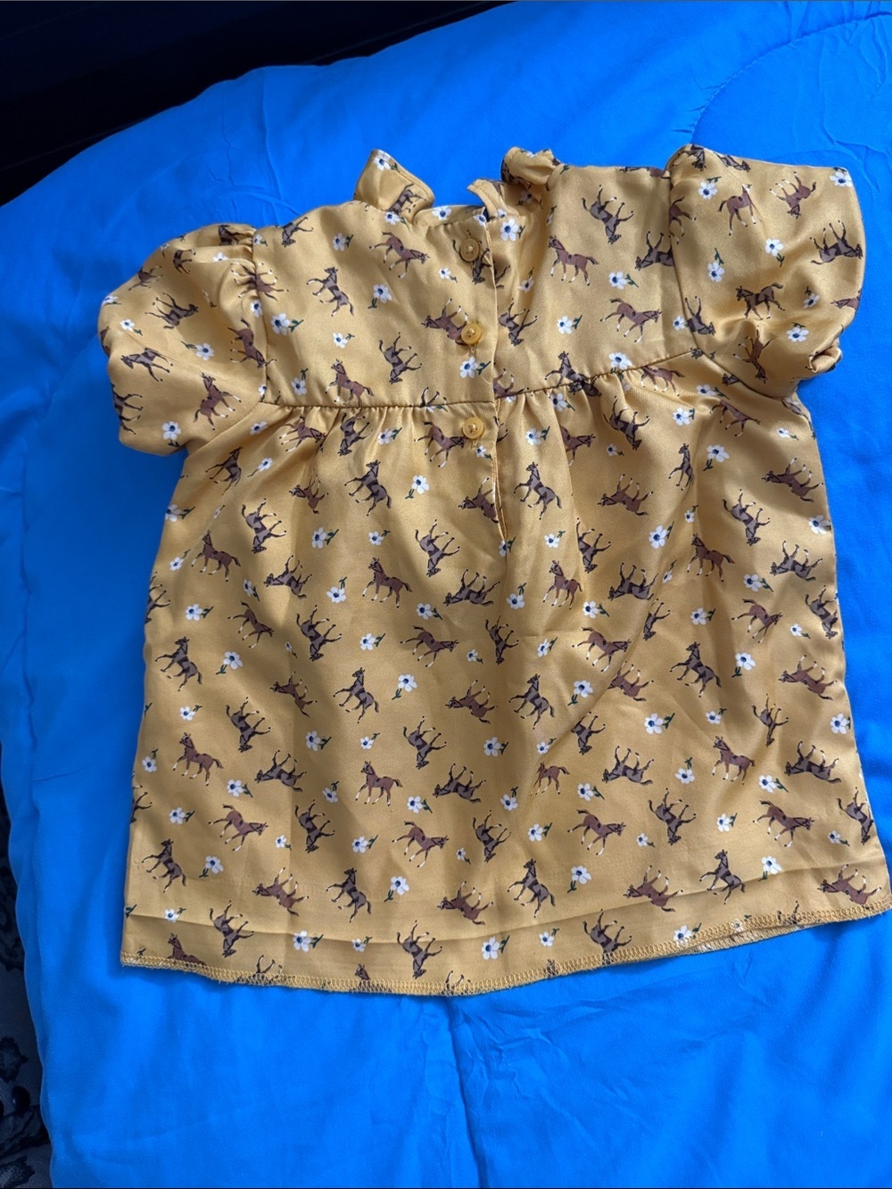 Janie and Jack Mustard Yellow Horse & Floral Puff-Sleeve Top - Picture 3 of 3